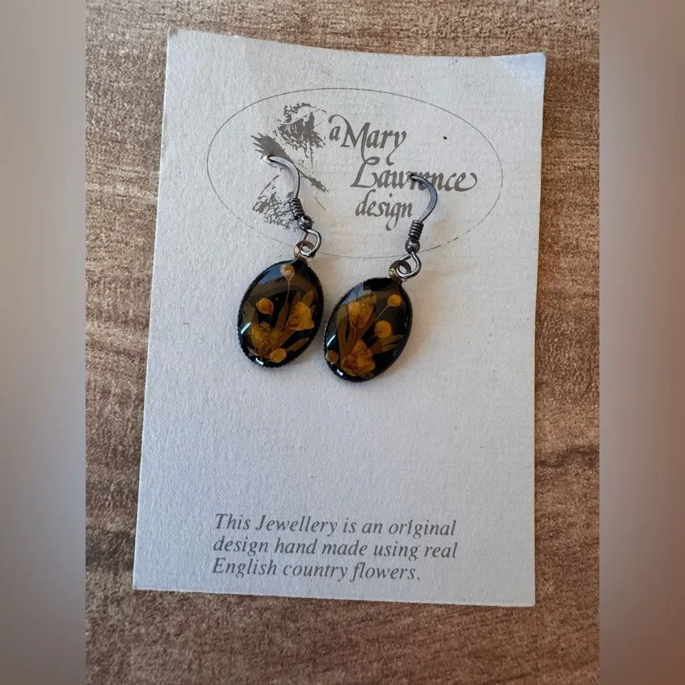 Dried English Country Flower Dangle Earrings Mary Lawrence Design Cottagecore